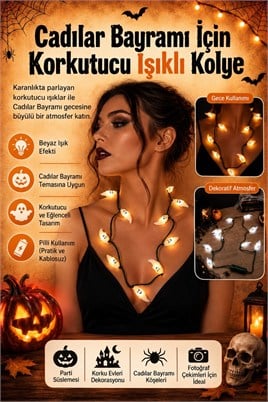 Halloween Cadılar Bayramı Hayalet Işıklı Kolye – Pilli Beyaz Işıklı Kostüm Aksesuarı
