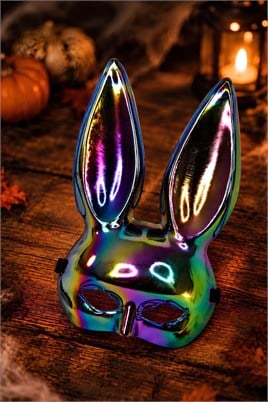 Halloween Cadılar Bayramı Holografik Tavşan Maskesi – Parlak Renkli Kostüm Aksesuarı