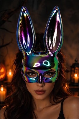 Halloween Cadılar Bayramı Holografik Tavşan Maskesi – Parlak Renkli Kostüm Aksesuarı