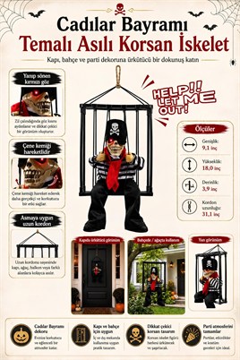 Halloween Cadılar Bayramı Işıklı Hareketli Kafesli Korsan İskelet Kapı Süsü