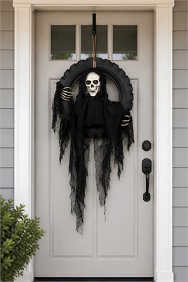 Halloween Cadılar Bayramı Işıklı Sesli Hareketli Kurukafa Kapı Süsü