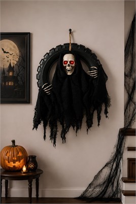 Halloween Cadılar Bayramı Işıklı Sesli Hareketli Kurukafa Kapı Süsü