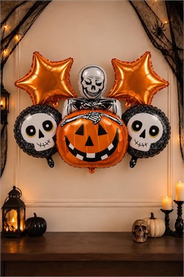 Halloween Cadılar Bayramı İskelet Temalı 5 Li Folyo Balon Seti