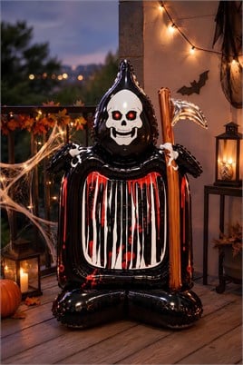 Halloween Cadılar Bayramı Kafatası Fotoğraf Çerçevesi Ayaklı Büyük Boy Folyo Balon 115X70 cm