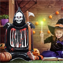 Halloween Cadılar Bayramı Kafatası Fotoğraf Çerçevesi Ayaklı Büyük Boy Folyo Balon 115X70 cm