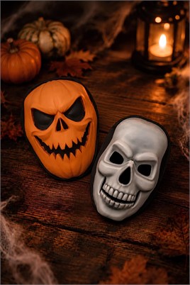 Halloween Cadılar Bayramı Kaliteli Baskılı Kağıt Maske Balkabağı-Kurukafa 2li Set