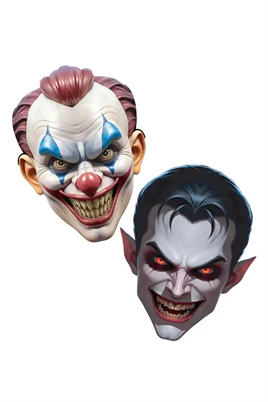 Halloween Cadılar Bayramı Kaliteli Baskılı Kağıt Maske Joker-Vampir 2li Set