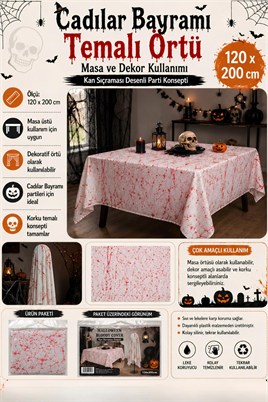 Halloween Cadılar Bayramı Kan Sıçraması Desenli Masa Örtüsü 120 x 200 cm