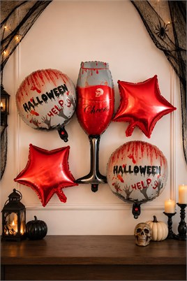 Halloween Cadılar Bayramı Kanlı Kadeh Temalı 5 Li Folyo Balon Seti