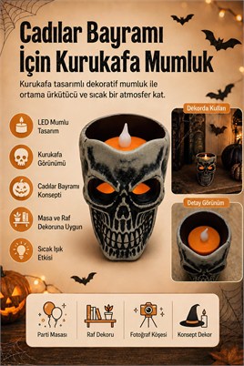 Halloween Cadılar Bayramı Kurukafa Mumluk – Kafatası Figürlü Dekoratif Mumluk
