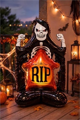 Halloween Cadılar Bayramı Mezar Taşı İskelet Ayaklı Büyük Boy Folyo Balon 110X70 cm