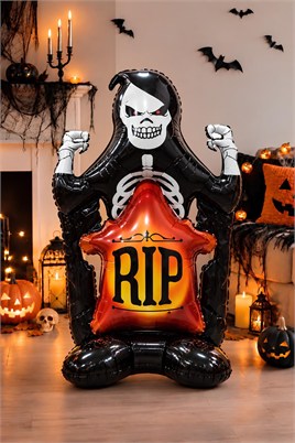 Halloween Cadılar Bayramı Mezar Taşı İskelet Ayaklı Büyük Boy Folyo Balon 110X70 cm