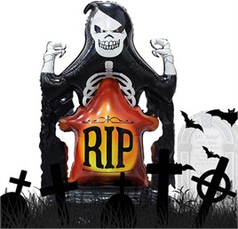 Halloween Cadılar Bayramı Mezar Taşı İskelet Ayaklı Büyük Boy Folyo Balon 110X70 cm