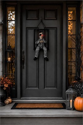 Halloween Cadılar Bayramı Sensörlü Işıklı Hareketli Kafesli İskelet Kapı Süsü