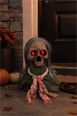 Halloween Cadılar Bayramı Sesle Aktifleşen Zeminde Hareket Eden Işıklı Kuru Kafa Dekoru