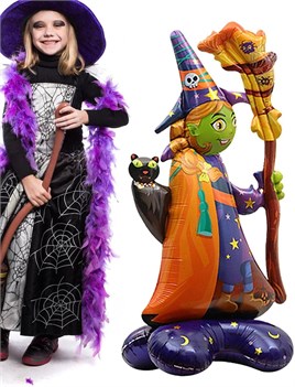 Halloween Cadılar Bayramı Süpürgeli Cadı Ayaklı Büyük Boy Folyo Balon 128x65x45