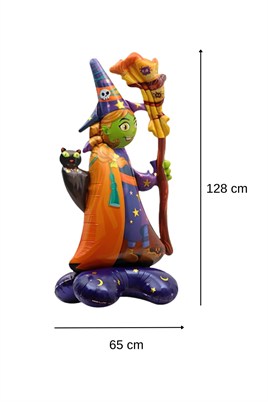 Halloween Cadılar Bayramı Süpürgeli Cadı Ayaklı Büyük Boy Folyo Balon 128x65x45
