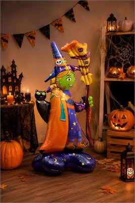 Halloween Cadılar Bayramı Süpürgeli Cadı Ayaklı Büyük Boy Folyo Balon 128x65x45