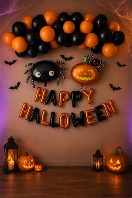 Halloween Cadılar Bayramı Temalı Örümcek Balkabağı Parti Konsept Set 3 