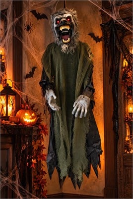 Halloween Kurt Adam Dekoru 105 cm Işıklı Sesli Hareketli Cadılar Bayramı Asma Süs