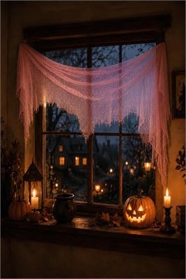 Halloween Pembe Tül Örtü 120 x 200 cm – Cadılar Bayramı Masa, Pencere ve Kostüm Dekoru