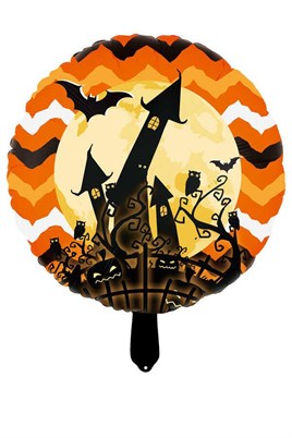 Halloween Şato Tasarımlı 45x45 Cm Folyo Balon Halloween Cadılar Bayramı Parti Malzemesi