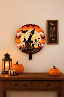 Halloween Şato Tasarımlı 45x45 Cm Folyo Balon Halloween Cadılar Bayramı Parti Malzemesi