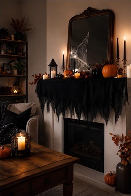 Halloween Siyah Tül Örtü 120 x 200 cm – Cadılar Bayramı Masa, Pencere ve Dekor Süsü