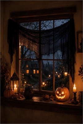 Halloween Siyah Tül Örtü 120 x 200 cm – Cadılar Bayramı Masa, Pencere ve Dekor Süsü