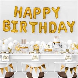 Happy Birthday Harf 13 Parça Gold Altın Renk Folyo Balon Seti