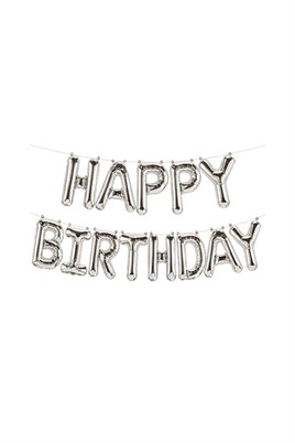 Happy Birthday Harf 13 Parça Gümüş Renk Folyo Balon Seti