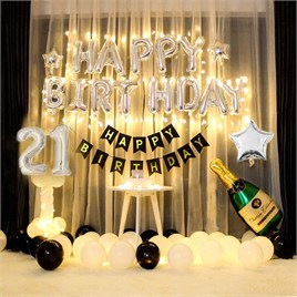 Happy Birthday Harf 13 Parça Gümüş Renk Folyo Balon Seti