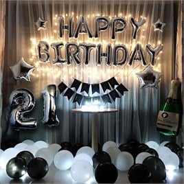 Happy Birthday Harf 13 Parça Gümüş Renk Folyo Balon Seti