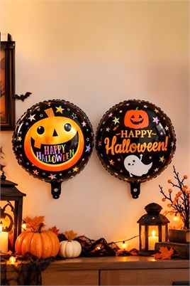 Happy Halloween Yıldızlı Tasarımlı 45x45 Cm Folyo Balon Halloween Cadılar Bayramı Parti Malzemesi
