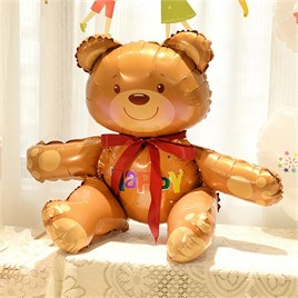 Happy Yazılı Oturan Ayı Folyo Balon 77x70 Cm 