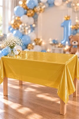 Hardal Sarısı Kullan At 120x180 Cm Doğum Günü Partisi Için Tek Kullanımlık Düz Plastik Masa Örtüsü