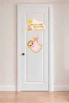 Hoş Geldin Bebeğim Kız Kapı Süsü – Pembe Ayıcıklı Hastane Odası Kapı Süsü & Bebek Karşılama Dekoru