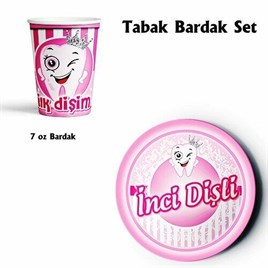 İlk Dişim Çıktı Diş Buğdayı Teması Partisi İnci Dişli Tabak Bardak 8li Pembe Renk İlk Diş Konsepti
