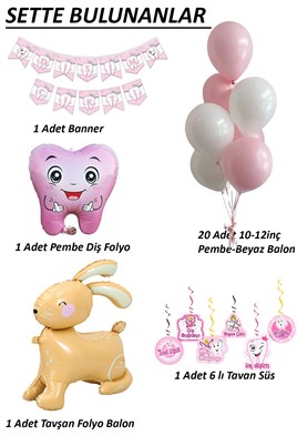 İlk Dişim Çıktı Pembe Diş Buğdayı Parti Seti – Tavşanlı Lüks Set