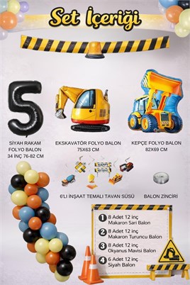 İnşaat Temalı 5 Yaş  Doğum Günü Parti Seti