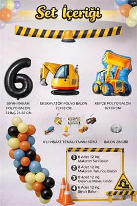 İnşaat Temalı 6 Yaş  Doğum Günü Parti Seti