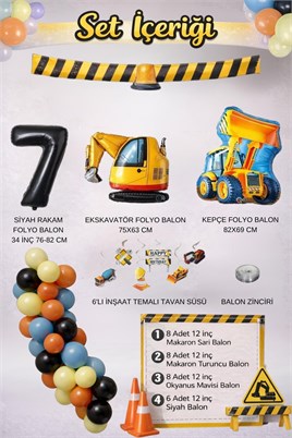 İnşaat Temalı 7 Yaş  Doğum Günü Parti Seti