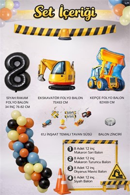 İnşaat Temalı 8 Yaş  Doğum Günü Parti Seti