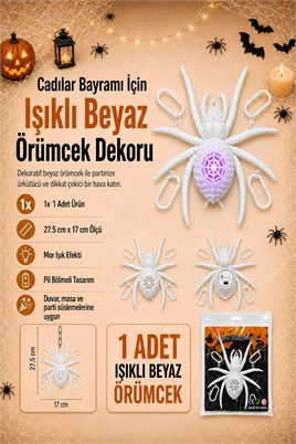 Işıklı Beyaz Örümcek Tavan Süsü – Halloween Cadılar Bayramı Parti Dekoru 27,5 x 17 cm