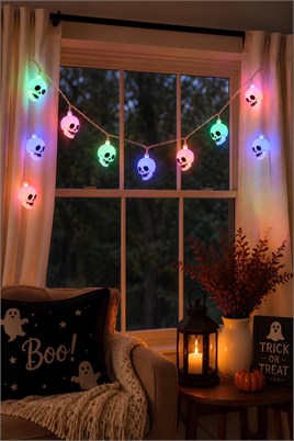Işıklı Kurukafa 10lu Rgb Led Işık Dizesi Halloween Cadılar Bayramı Parti Malzemesi