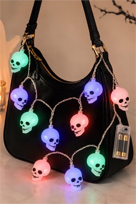 Işıklı Kurukafa 10lu Rgb Led Işık Dizesi Halloween Cadılar Bayramı Parti Malzemesi