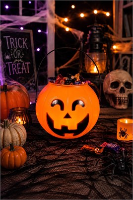 Işıklı Müzikli Balkabağı Şeker Kovası Halloween Cadılar Bayramı Parti Malzemesi