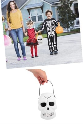 Işıklı Müzikli Kurukafa Şeker Kovası Halloween Cadılar Bayramı Parti Malzemesi