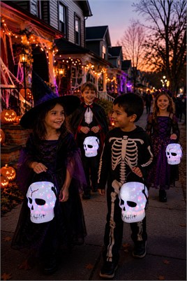 Işıklı Müzikli Kurukafa Şeker Kovası Halloween Cadılar Bayramı Parti Malzemesi