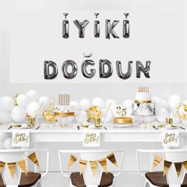 İyi Ki Doğdun 11 Parça Harf Gümüş Renk Folyo Balon Seti